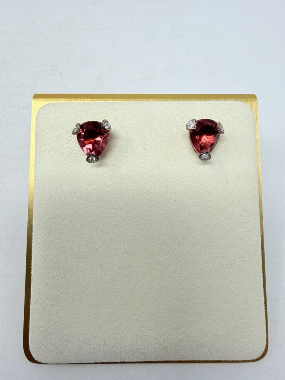 Shop LC Salmon Quartz/Cambodian Zircon 14K RG Sterling Silver Stud Earrings 5542